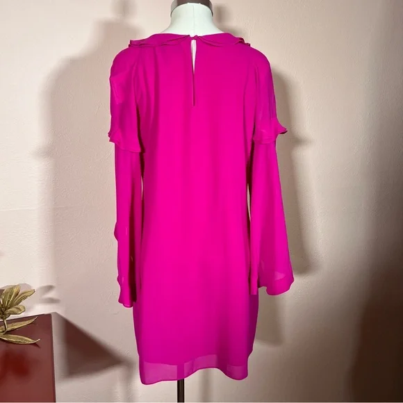 NEW Belle Badgley Mischka Magenta Long Sleeve Ruffle front Mini cocktail Dress - Picture 15 of 17